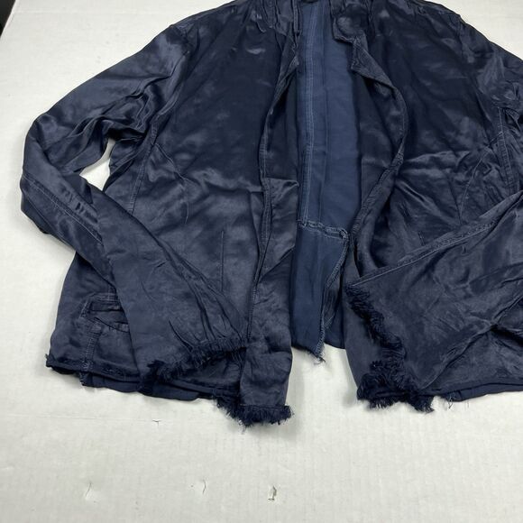 Unbranded Navy Silk Blend Open Blazer Raw Hem Edgy Minimalist Jacket Size 4 - Picture 2 of 12